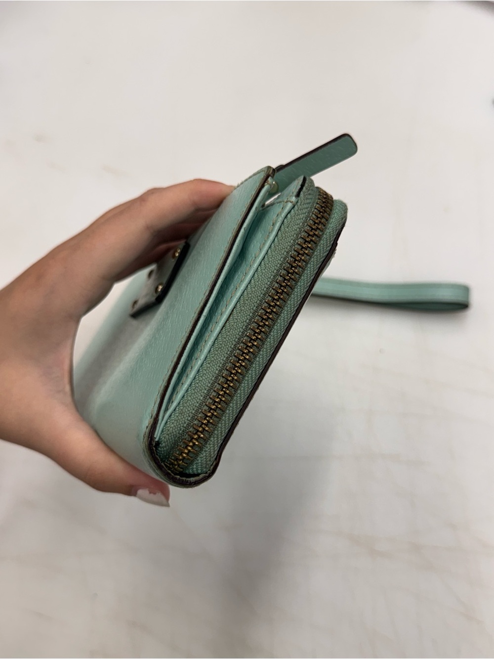 Kate Spade Wellesley Neda Teal Blue Aqua XL Leather Zip Around Wristlet Wallet - Picture 4 of 8